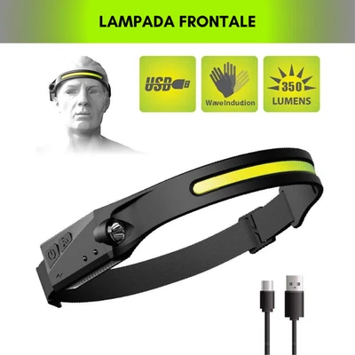 Torcia Frontale LED Ricaricabile USB Type-C Lampada Testa Headlamp Potente - Immagine 1 di 4