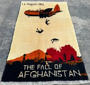 Traditional Handmade Afghan War USA 9/11 Pictorial Soft Wool Area Rug 3 x 2 Ft - Picture 1 of 15