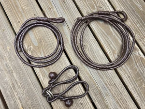 Vintage Braided Plaited Brown Leather Western Hobbles & Two Riatas - Quality Lot - Picture 1 of 11