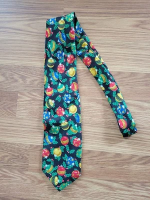 Addiction Christmas Tie Holiday Ornament Holly Print Men's Festive Neck Tie  - Image 1 of 4