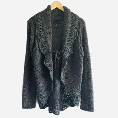 Cynthia Rowley Circular Sweater Grey Soft Jacquard Tie Front Long Sleeve Sz XL - Image 1 of 4