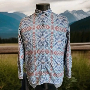 Camisa Eddie Bauer Mujer L Grande Estampado Azteca Botón Manga Larga Bolsillo - Imagen 1 de 14