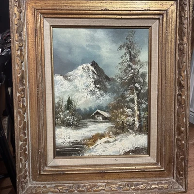 Vintage G Whitman Oil on Canvas Painting Original Winter Mountain Nature German - image 1 of 4