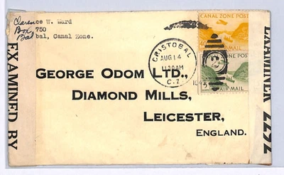 USA CANAL ZONE WW2 Cover Cristobal GB Leicester Censor 1943{samwells-covers}XK27 - Image 1 of 4