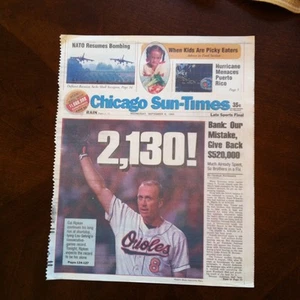Chicago Suntimes Newspaper September 6 1995 9/6/1995 Cal Ripkin Orioles 2130 - 1 - Imagen 1 de 9