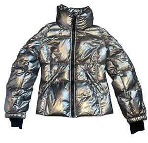 SAM New York Girls Freestyle Down Puffer Jacket Metallic Silver Size 16 - Picture 1 of 6
