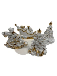 Ceramic Christmas Ornaments Set Of 4 White And Gold Glass - Picture 1 of 8