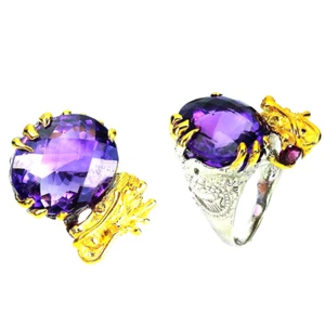 CUSTOM CRAFTED 24+ CTS! AAA AMETHYST DRAGON RING 925 STERLING SILVER 14KWGP SZ9 - Picture 1 of 3