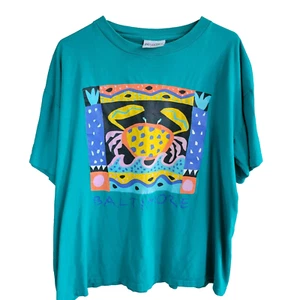 Vintage Single Stitch Baltimore Crab Graphic T-Shirt Men's Size L Teal 1992 - Picture 1 of 10