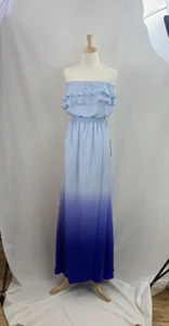 JAY GODFREY 100% Silk Off-Shoulder Maxi, Lapis Blue Ombré, Size 10, NWT - Bild 1 von 7