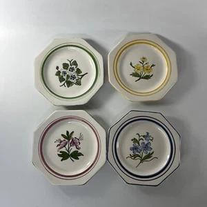 Lot Of 4 Unique Flower Small Plates Portugal Hand Painted Cute Pink Green Yellow - Picture 1 of 10