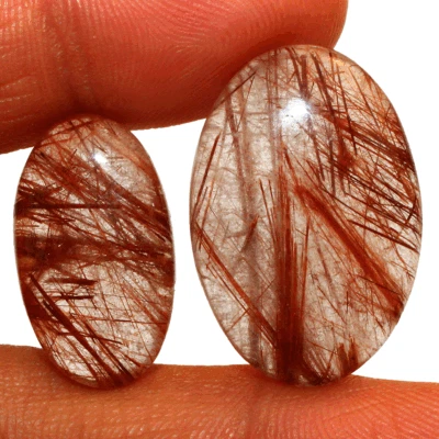 2 Pcs Natural Red Rutile Quartz High Grade 23-28mm Oval Cabochon Loose Gemstones - Image 1 of 4