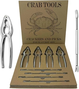 Crab Leg Crackers and Picks, Set of 4 Easy-To-Use Lobster Crackers & Stainless S - Picture 1 of 12