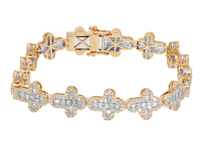 Brazalete Baguettes Cruz 5 1/4 CT Diamante Real Oro Amarillo-Blanco 10K 12MM 8" Foto 1 de 4