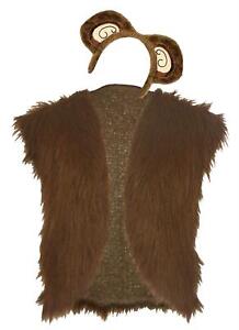Adults Monkey Faux Fur Waistcoat & Ears Safari Zoo Wildlife Animal Fancy Dress