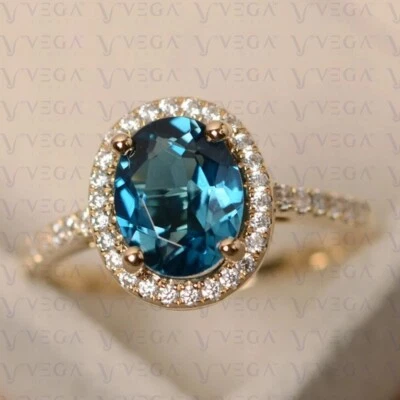 4.57Ct Oval Shape Natural Topaz & Diamond Engagement Ring 18K Yellow Gold Plated - Image 1 of 4