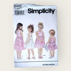 Vestido vintage de los años 90 con patrón de costura Simplicity 8449 para niñas talla 2-4 - Imagen 1 de 2