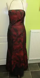 DESIGNER Gina Bacconi Halter Evening Cocktail Dress Gown Burgundy Black Size 8 - Picture 1 of 6