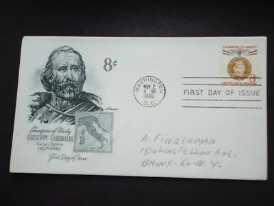 1960 Giuseppe Garibaldi First Day Issue Envelope 8 cent Stamp Italian Patriot - Image 1 of 4