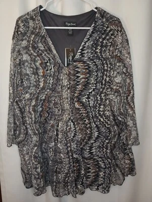 Maggie Barnes V Neck Tunic Top 4XWP Chevron Lace Flowy Nylon Stretch Boho NWT  - Image 1 of 4