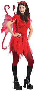 Fairy Costume Red Devil & Black Midnight 6Pc Sexy Velour Dress Skirt Wings Horns