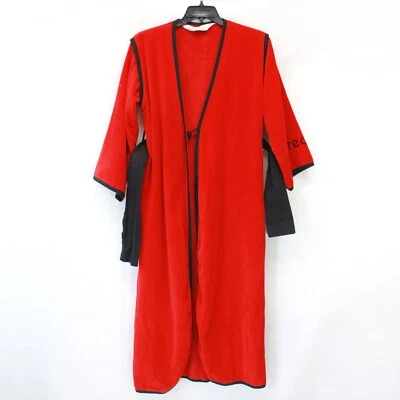 Vintage Neiman Marcus Bill Tice red black trim cotton terry robe pockets Small — 第 1/4 张图片