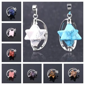 Natural Quartz Stone Pendant Gemstone Merkaba Star 7 Chakra Stone Charm - Picture 1 of 22