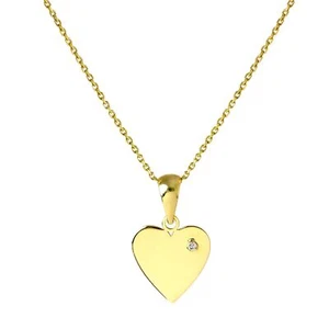 9ct Gold Heart Pendant with Tiny CZ Crystal on Chain 16 18 20 Inches - Picture 1 of 12