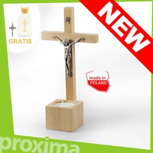 Christlich Katholisch Tisch Schreibtisch Wand Silber Holz Kreuz Kruzifix Kerzenständer Set - Bild 1 von 5