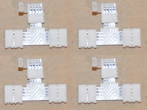 5050 RGB 4 PIN "T" Connector for LED Light Strips Right Angle 4 pc with Clips - Picture 1 of 5