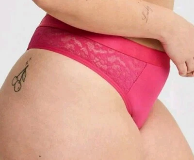 Torrid Pink Rhinestone Hearts Lace Side Cotton Thong Panty Plus Size 5X, 28 - Image 1 of 4