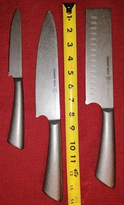 Schmidt Bros 3pc knife set 8" Chef 7" Nakiri & 5" Utility, German Stainless VG - Image 1 of 4