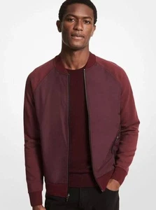 Michael Kors Men's Two-Tone Cotton Blend Varsity Jacket in Cordovan-Medium - Picture 1 of 6