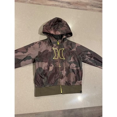 Chaqueta con Capucha Niños Hurley Camuflada Cremallera Talla 4/4T Verde Marrón Amarillo Logo Foto 1 de 4
