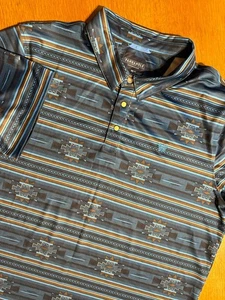 Panhandle Performance Polo Shirt XL Blue Brown Aztec Western Stretch Golf - Picture 1 of 8