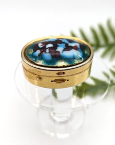 Pill Box Casket Vintage Push Button Enamel - Picture 1 of 4