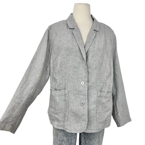 Eileen Fisher Organic Linen Blazer Jacket Blazer Light Gray Metallic | 1X - Picture 1 of 11