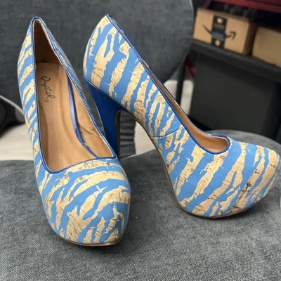 Qupid Women's Shoes 5 Inch Heels Blue And Cork Stripes Size 6 Party Shoes - Image 1 of 4