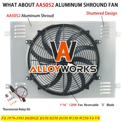 RADIATOR SHROUD+16"FAN+RELAY FITS 1979-93 DODGE D150 D250 D350 W150 W250 V6/V8 Foto 1 de 4
