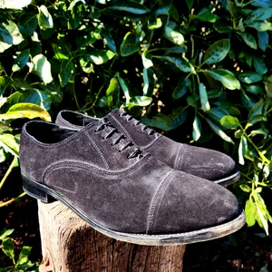 Samuel Windsor Size 11 Suede Oxford Cap Toe Dress Shoes Laced Black BV304 - Picture 1 of 12