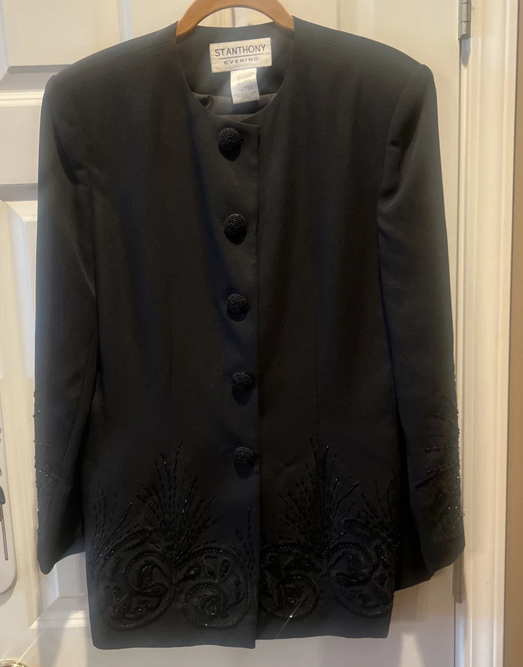 Conjunto blazer y falda con cuentas para mujer St. Anthony noche negro real talla 14 Foto 1 de 4