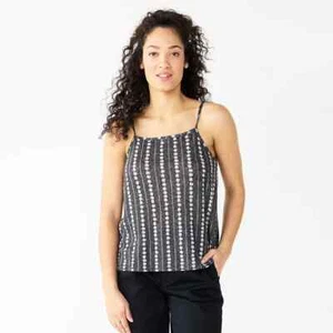 Camiseta sin mangas a rayas con flores negras talla XL BOHO camisola cuello cuadrado regalo Sonoma nueva - Imagen 1 de 1