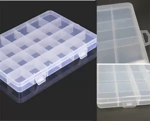 24 rejillas caja de almacenamiento de plástico joyería cuentas puntas de uñas soporte de monedas estuche organizador - Imagen 1 de 5