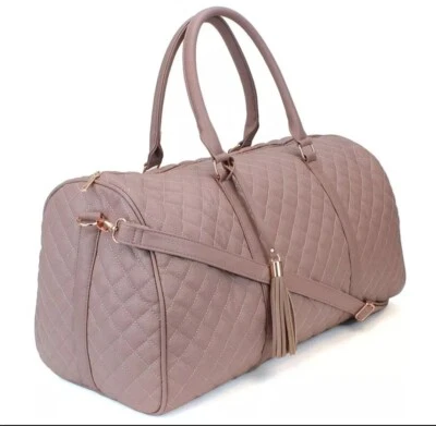 Women's Quilted Leather Weekender Travel Duffel Bag Pink - New in packaging - Image 1 of 4