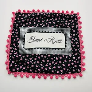 Handmade Colorful "Guest Room" Floral Gingham 16" Square Pom Pom Pillow Sham - Picture 1 of 5