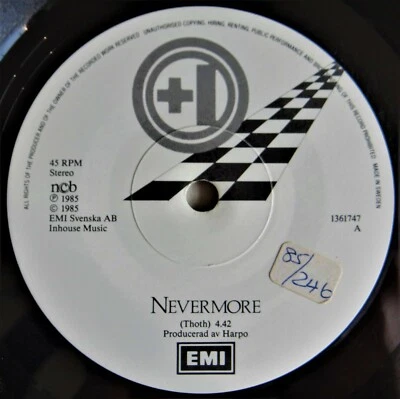+1 ‎– Nevermore / Du Säger Att Jag Alltid... 7" Vinyl Single 1985 1361747 Sweden Foto 1 de 4