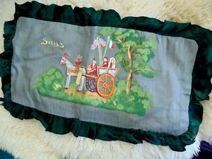 Antique Sicily Wedding Bridal Pillow Cover Hand Painted Bride Groom Cart Horse - Picture 1 of 5