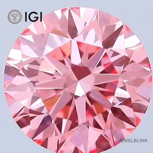 IGI Certified 0.59 Carat Fancy Vivid Pink VVS1 Round Cut CVD Lab Grown Diamond - Picture 1 of 18