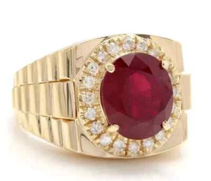 4Ct Oval Cut Natural Red Ruby &Lab Grown Diamond Wedding Men's Ring 925 Silver - Picture 1 of 9