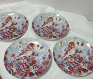 Winter Watch Cardinal Bird Salad Dessert plates (4) Baum Brothers Judy Buswell - Picture 1 of 8